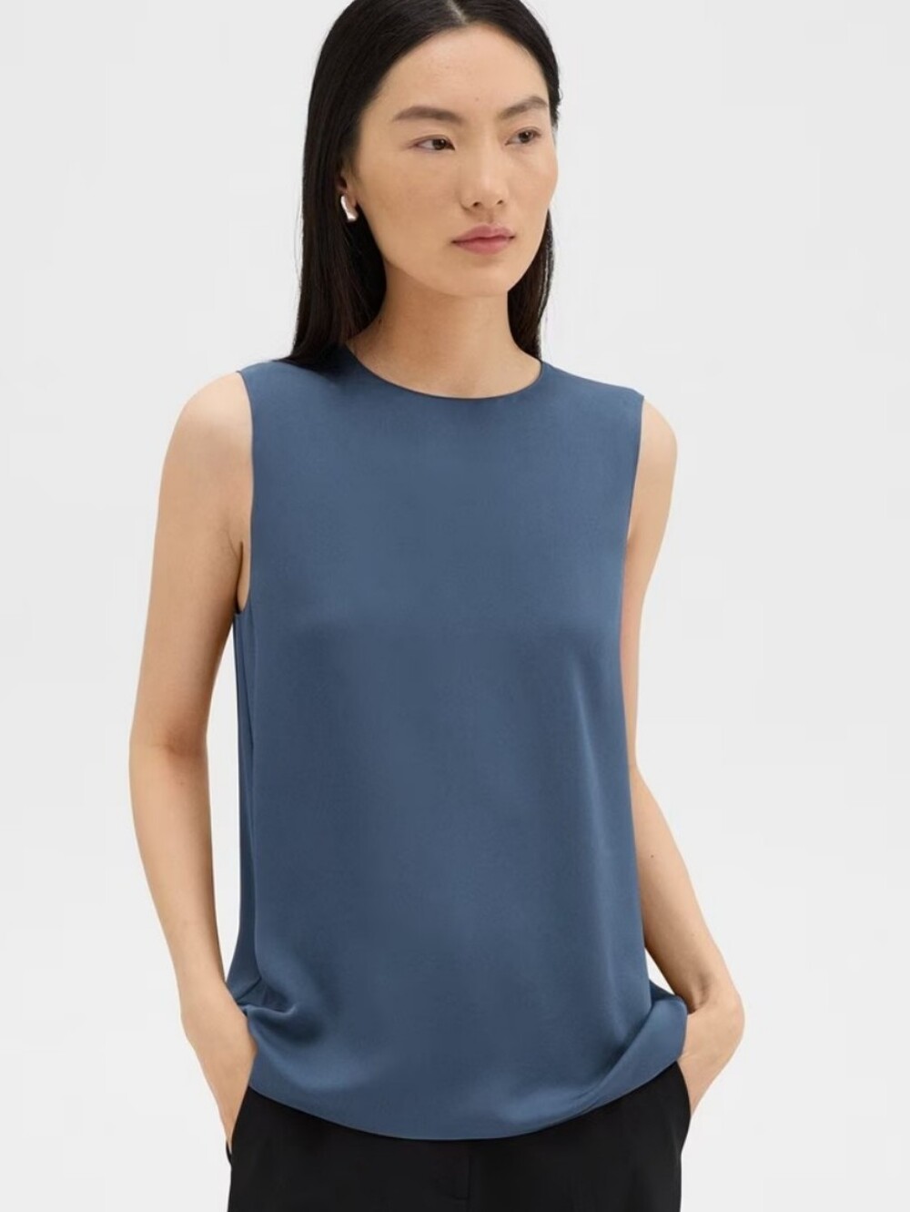 Theory Dusty Blue Silk Shell Top